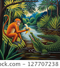 Monkey Feeding Crocodile, Jungle River Primitivism 127707238
