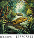 Giant Serpent in Tropical River, Rousseau-inspired AI Art 127707243