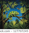 Chameleon on Branch, Jungle Butterflies, Primitivism AI Art 127707245