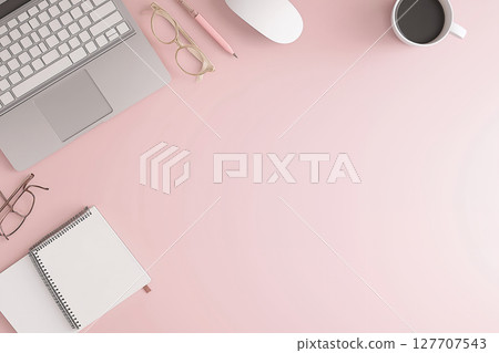 A stylish work desk in pink tones 127707543