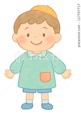 穿著幼兒園制服的男孩的水彩插圖PNG透明背景素材 127707717