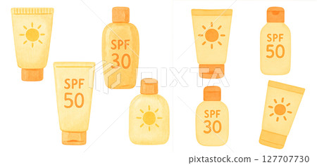 Sunscreen tube and bottle watercolor illustration PNG transparent background material 127707730