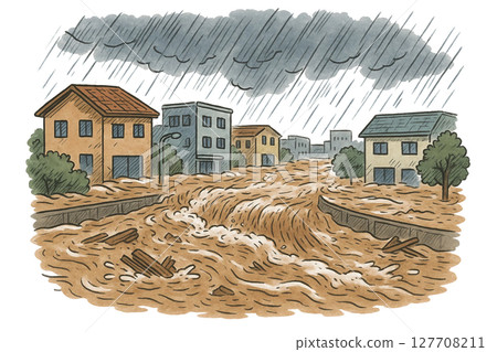 Heavy rains cause rivers to overflow and flood Heavy rains cause rivers to overflow and flood 127708211
