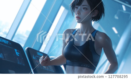 跑在一台跑的機器的婦女 127708295