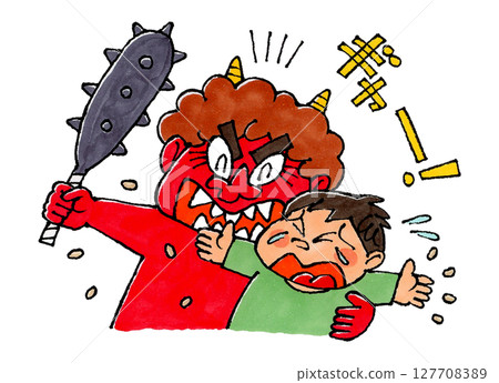 Red demon and crying boy 127708389