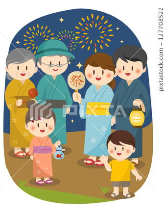 Illustration of a family enjoying a summer festival, Family Enjoying Summer Festival with 127708522