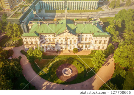 Krasinski Palace and National Library in Warsaw, Poland, view from above with green park Krasinski Palace and National Library in Warsaw, Poland, view from above with green park 127708666