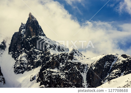 Mountain peaks near Morskie Oko Lake in Poland at Winter. Tatras range 127708688