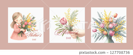 Happy Mother's Day set of banner, greeting card, poster, background, vector illustration with beautiful blossom flowers. Happy Mother's Day set of banner, greeting card, poster, background, vector illustration with beautiful blossom flowers. 127708736