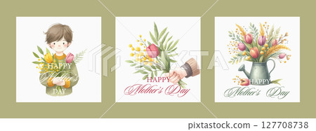 Happy Mother's Day set of banner, greeting card, poster, background, vector illustration with beautiful blossom flowers. Happy Mother's Day set of banner, greeting card, poster, background, vector illustration with beautiful blossom flowers. 127708738