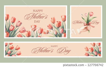 Happy Mother's Day banner, greeting card, poster, background, vector illustration with beautiful blossom flowers. Happy Mother's Day banner, greeting card, poster, background, vector illustration with beautiful blossom flowers. 127708742