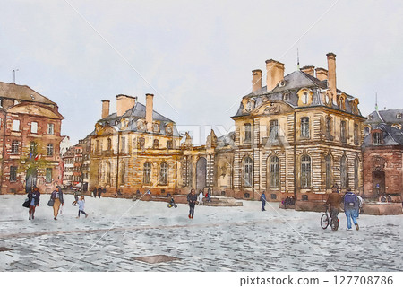 Beautiful Rohan Palace seen from Château Square in Strasbourg, France (AI generated from original image) 127708786