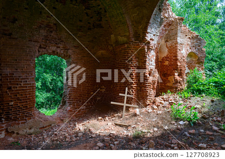 Ruins of Church of St. Peter and Paul in village of Vyshov, Mogilev region, Belarus Ruins of Church of St. Peter and Paul in village of Vyshov, Mogilev region, Belarus 127708923