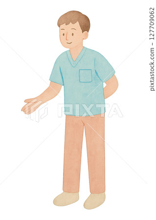 一位身穿醫護人員制服的男士為您引路。全身水彩插畫。 PNG透明背景素材 127709062