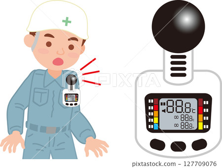 WBGT 測量設備圖示_設備_佩戴該設備的人 WBGT 測量設備圖示_設備_佩戴該設備的人 127709076