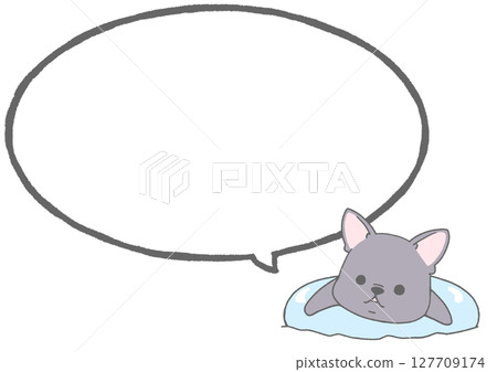 French bulldog floating in a float with speech bubble background (black) French bulldog floating in a float with speech bubble background (black) 127709174