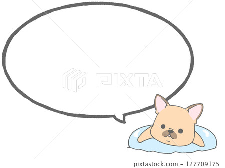 French bulldog floating in a float with speech bubble background (brown) French bulldog floating in a float with speech bubble background (brown) 127709175