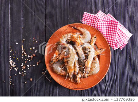 shrimps raw gambas seafood prawn healthy meal food snack on the table copy space food background rustic top view shrimps raw gambas seafood prawn healthy meal food snack on the table copy space food background rustic top view 127709386