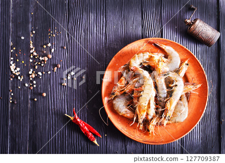 shrimps raw gambas seafood prawn healthy meal food snack on the table copy space food background rustic top view shrimps raw gambas seafood prawn healthy meal food snack on the table copy space food background rustic top view 127709387