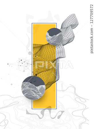Abstract wireframe background. Modern science or technology art elements. Surface illustration inside circles Abstract wireframe background. Modern science or technology art elements. Surface illustration inside circles 127709572