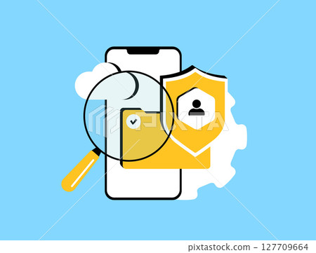Cybersecurity data protection. Digital lock, shield icons and encrypted files. Secure networks, preventing data breaches, online privacy awareness and cybersecurity data protection vector illustration 127709664