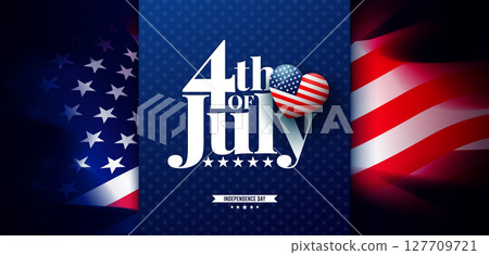 4th of July Independence Day of the USA Banner Illustration with American Flag Pattern Heart and Typography Letter on Blue Background. Vector Fourth of July National Celebration Design for Flyer 4th of July Independence Day of the USA Banner Illustration with American Flag Pattern Heart and Typography Letter on Blue Background. Vector Fourth of July National Celebration Design for Flyer 127709721