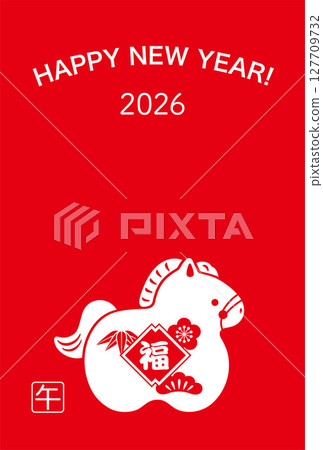 2026 年馬年吉祥物娃娃輪廓新年賀卡模板 2026 年馬年吉祥物娃娃輪廓新年賀卡模板 127709732