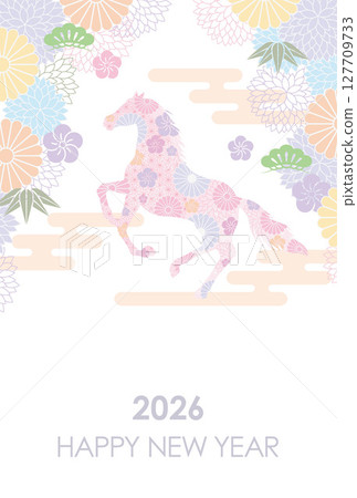 2026年馬年日式新年賀卡模板 2026年馬年日式新年賀卡模板 127709733
