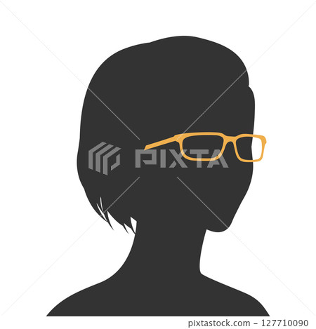 Silhouette of a half turned woman in yellow eyeglasses. Vector illustration Silhouette of a half turned woman in yellow eyeglasses. Vector illustration 127710090