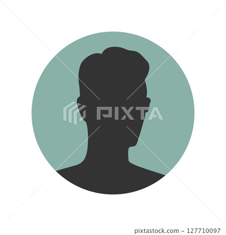 Round emblem with silhouette of a half turned man in eyeglasses. Vector illustration Round emblem with silhouette of a half turned man in eyeglasses. Vector illustration 127710097