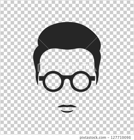 Haircut and glasses. Man wearing eyeglasses abstract minimalist icon on transparent background. Vector illustration 127710098