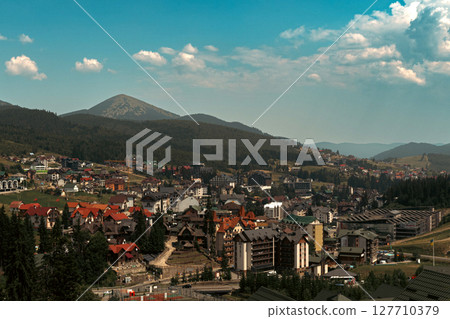 Bukovel, Ukraine,22 August , 2024: Bukovel ski resort in autumn. Bukovel, Ukraine,22 August , 2024: Bukovel ski resort in autumn. 127710379