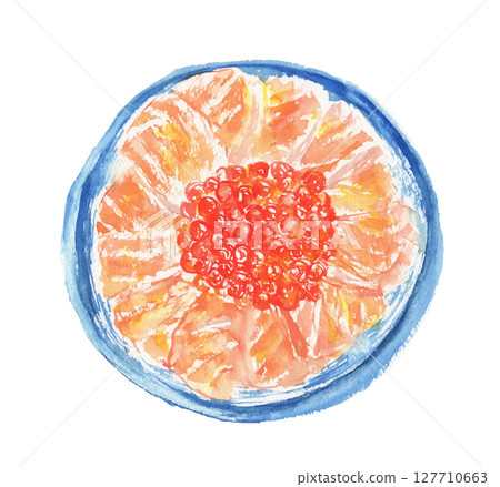 Salmon salmon roe rice watercolor illustration - Seafood rice bowl, Japanese food, seafood rice 127710663