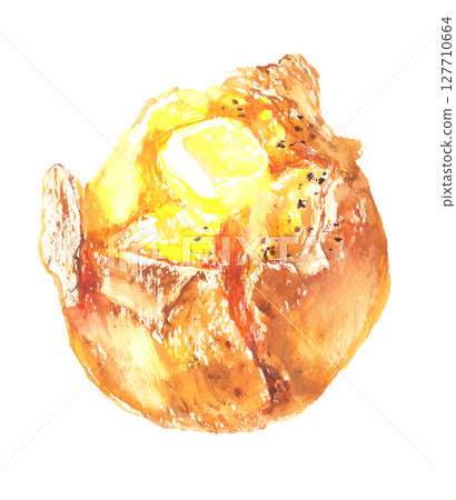 馬鈴薯奶油的水彩插圖—蒸馬鈴薯和融化的奶油 127710664