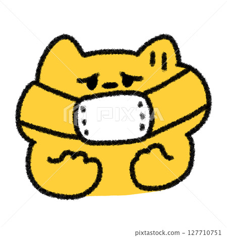 Illustration of a cat wearing a mask and feeling a bit sick Illustration of a cat wearing a mask and feeling a bit sick 127710751