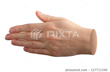 Hand gesture with fingers in a straight posture, side view. A neutral handshake or karate chop pose. Hand gesture with fingers in a straight posture, side view. A neutral handshake or karate chop pose. 127711346