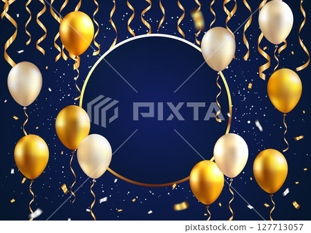 Elegant party background with golden balloons and confetti frame Elegant party background with golden balloons and confetti frame 127713057