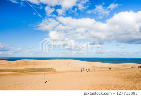 A simple landscape of blue sky, clouds and Tottori sand dunes A simple landscape of blue sky, clouds and Tottori sand dunes 127713095
