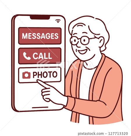 Senior woman using smartphone to access messages, call, and photo features with joy Senior woman using smartphone to access messages, call, and photo features with joy 127713320