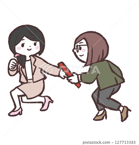 女人將接力棒傳給另一個女人的插圖 女人將接力棒傳給另一個女人的插圖 127713383