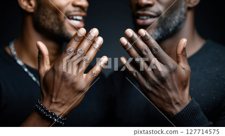 Two men with their hands clasped together in prayer 127714575