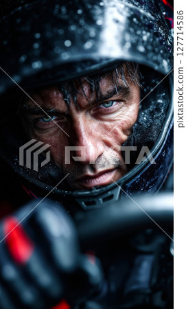 A man in a helmet is looking at the camera 127714586