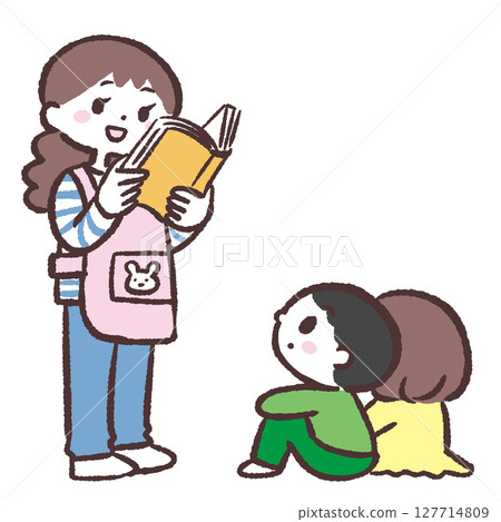 一個孩子在讀一本圖畫書的插圖 127714809
