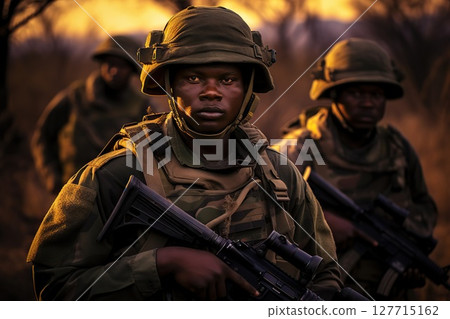 Guardians of the Wild Anti-Poaching Rangers Patrolling, A Vigilant Effort to Safeguard Wildlife from Poachers' Threats. created with Generative AI 127715162