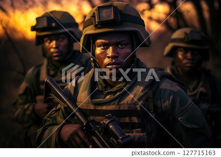Guardians of the Wild Anti-Poaching Rangers Patrolling, A Vigilant Effort to Safeguard Wildlife from Poachers' Threats. created with Generative AI 127715163