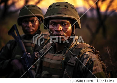 Guardians of the Wild Anti-Poaching Rangers Patrolling, A Vigilant Effort to Safeguard Wildlife from Poachers' Threats. created with Generative AI 127715165