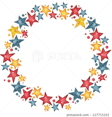 Round frame of stars in red, blue, yellow colors 127715201