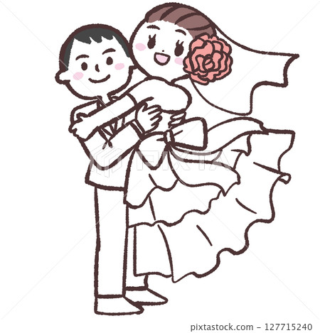 Illustration of a bride and groom getting married Illustration of a bride and groom getting married 127715240