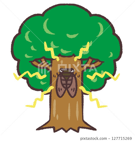 Illustration of a cicada chirping on a tree 127715269