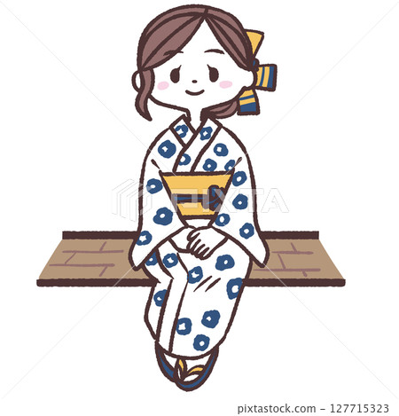 Illustration of a woman sitting in a yukata 127715323